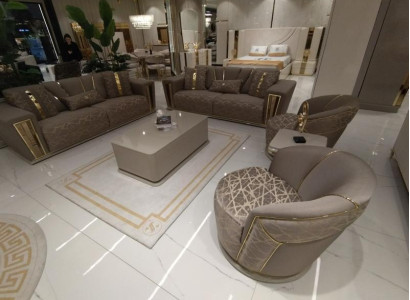 Sofa set 3+3+1+1 Seater + Coffee table + Wall unit Modern Textile Complete new